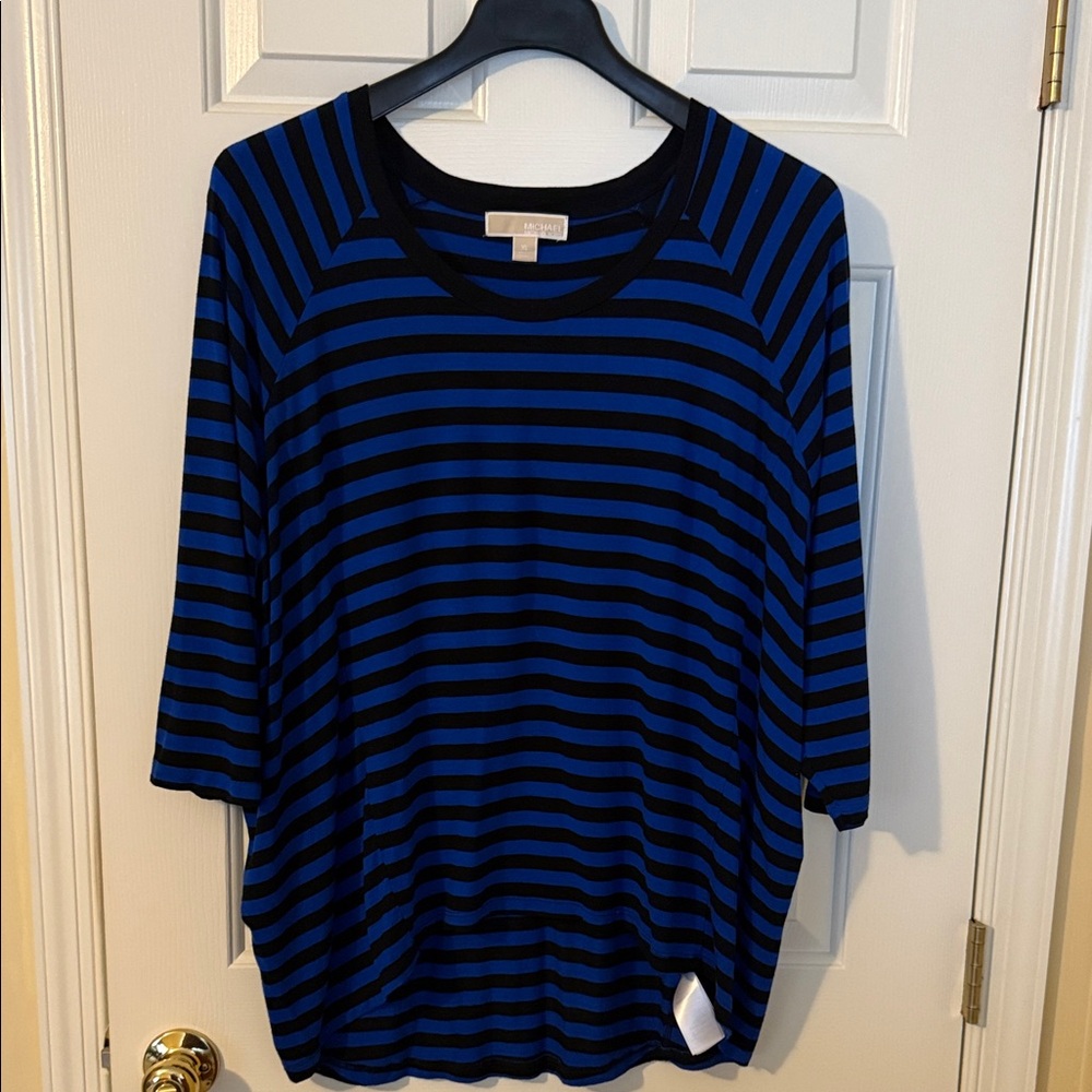 Michael Kors Michael Royal Blue and Black Striped Dolman Top Size XL